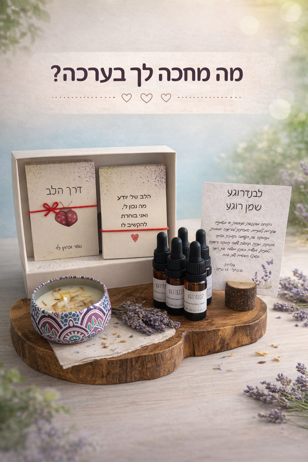 ערכת קלפי דרך הלב - קלפים, שמנים ונר בעריכה אסתטית ורכה